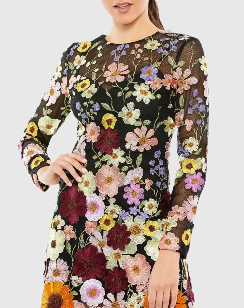 Timeless Chic Elegant Black A-Line High Neck Long Sleeve Mini Prom Dress