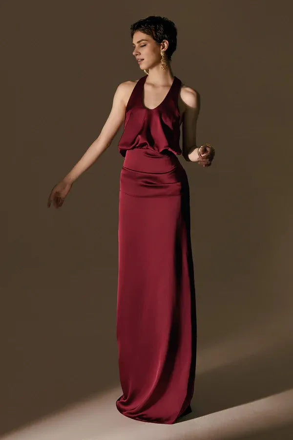 Beautiful Timeless Special Occasion Sophisticated Elegant Satin Scoop Neck Sleeveless Prom Dress