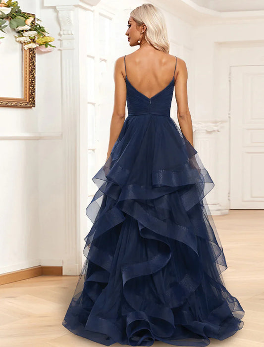 Elegant Red A-Line Classic-Neck Sleeveless Classic-Back Floor-Length Evening Dress
