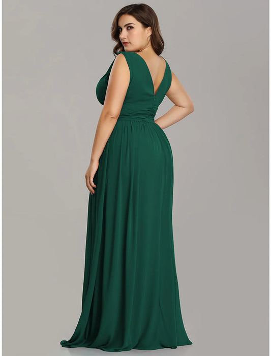 Elegant Red A-Line V-Neck Sleeveless Classic-Back Floor-Length Prom Dress
