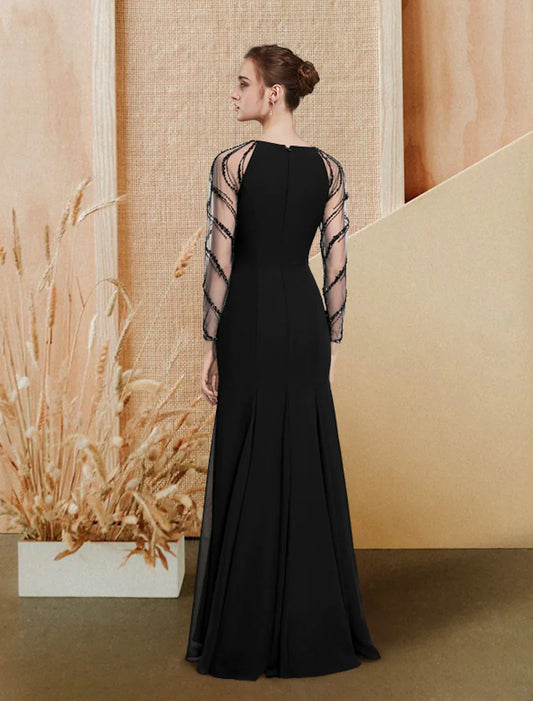 Elegant Red A-Line Classic-Neck Long-Sleeve Classic-Back Floor-Length Prom Dress