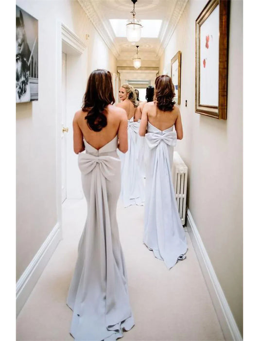Elegant Red A-Line Strapless Sleeveless Classic-Back Floor-Length Bridesmaid Dress