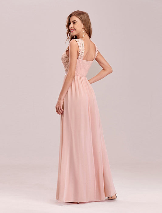 Elegant Red A-Line Classic-Neck Sleeveless Backless Floor-Length Prom Dress