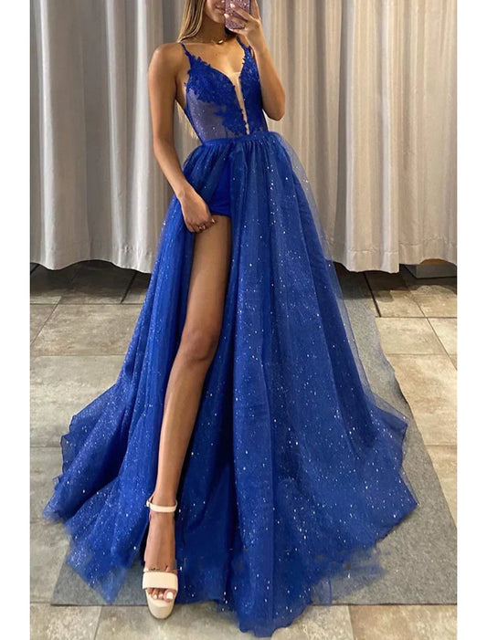 Elegant Red A-Line V-Neck Sleeveless Backless Floor-Length Prom Dress