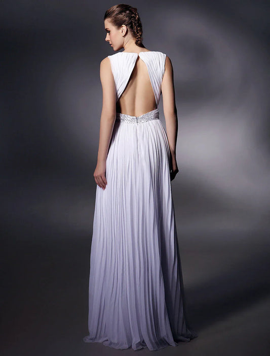 Elegant Red A-Line Classic-Neck Sleeveless Classic-Back Floor-Length Prom Dress