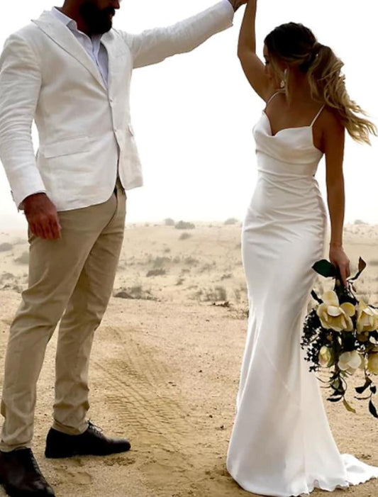Elegant Red A-Line Square-Neck Sleeveless Open-Back Floor-Length Wedding Dress