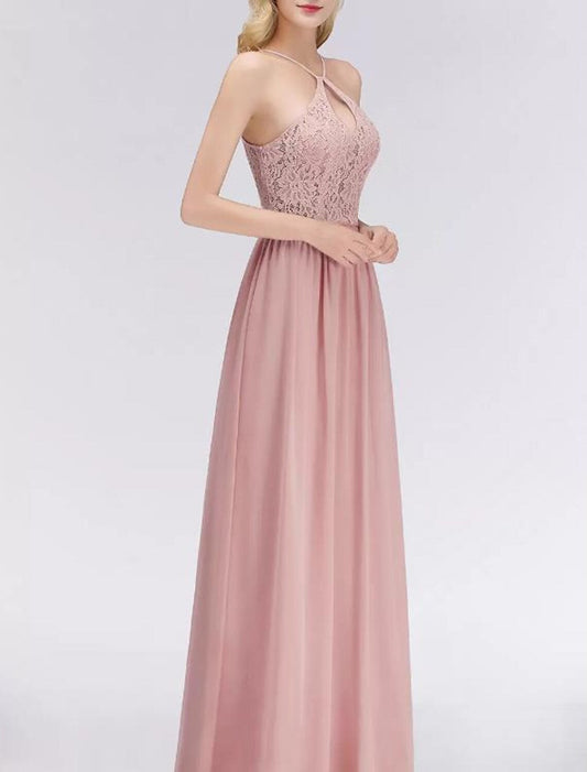 Elegant Red A-Line Classic-Neck Sleeveless Classic-Back Floor-Length Prom Dress
