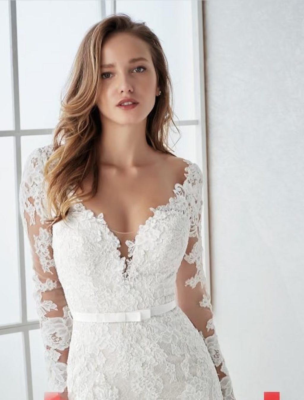 Engagement Open Back Formal Wedding Dresses Long Sleeve V Neck