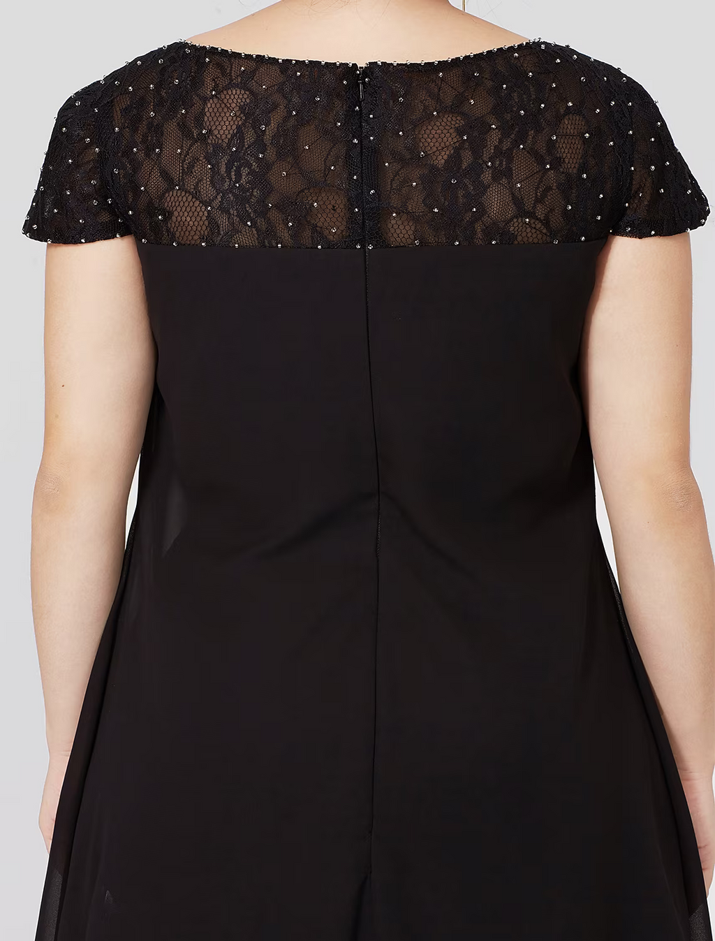 Black Mother of the Bride Dress Formal Little Dress Plus Size Knee Length Short Sleeve No with Pleats Beading