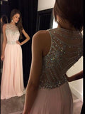 A-Line/Princess Scoop Sleeveless Crystal Floor-Length Dresses