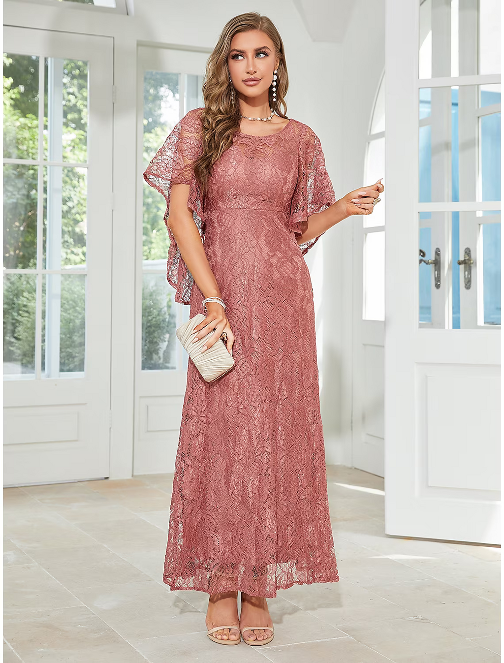 Wedding Guest Dresses Elegant Dress Party Wear Ankle Length Half Sleeve with Ruffles Appliques Mother of the Bride Dresses
