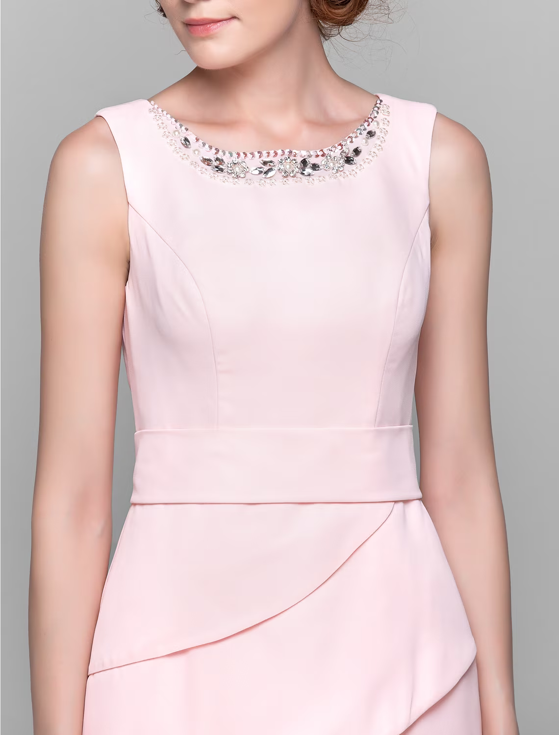 Mother of the Bride Dress Knee Length Sleeveless with Crystals Beading Ruffles