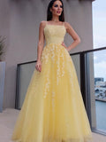 A-Line/Princess Spaghetti Straps Applique Sleeveless Floor-Length Dresses