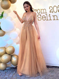 A-Line/Princess Spaghetti Straps Sleeveless Beading Floor-Length Dresses
