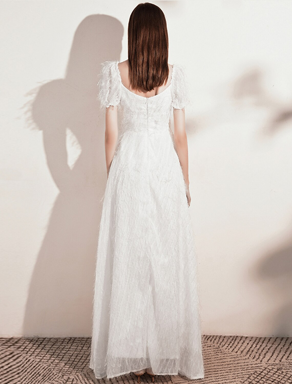 Evening Gown Dress Wedding Guest Floor Length Short Sleeve Scoop Neck with Buttons