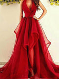 A-Line/Princess V-Neck Sleeveless Asymmetrical Ruffles Dresses