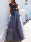 Scoop Long Sleeves Floor-Length With Applique Dresses