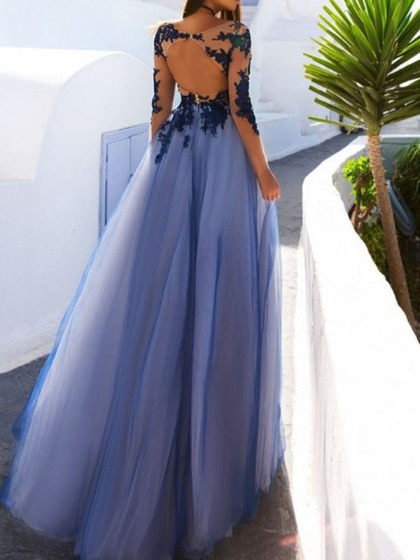 Scoop Long Sleeves Floor-Length With Applique Dresses