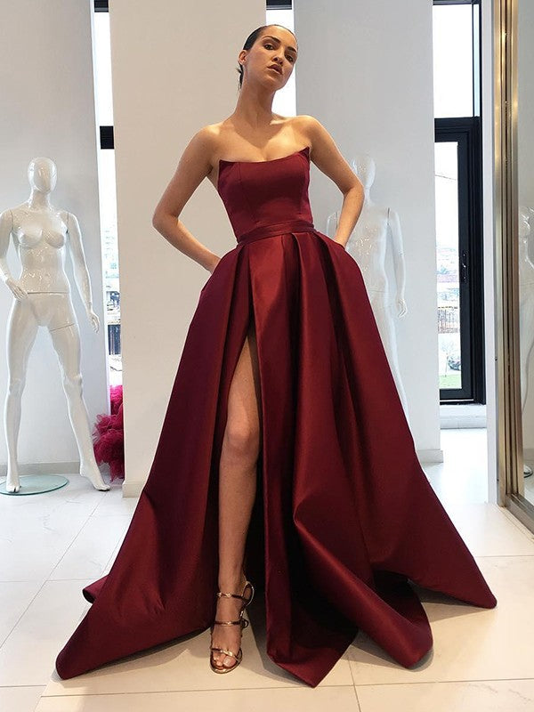 Ball Gown Sleeveless Strapless Sweep/Brush Train Ruffles Dresses