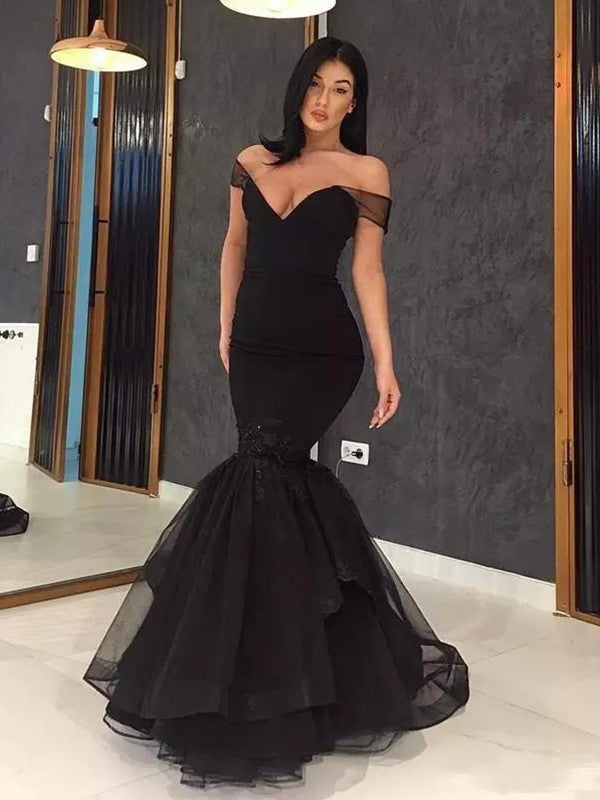 Trumpet/Mermaid Sleeveless Off-the-Shoulder Sweep/Brush Train Ruffles Dresses