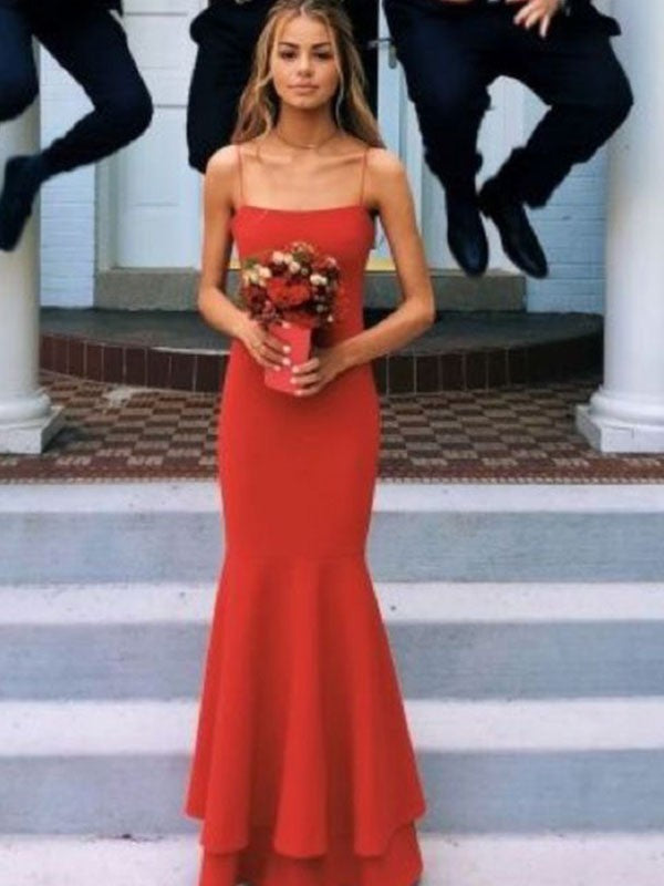 Sheath/Column Spaghetti Straps Sleeveless Floor-Length Layers Dresses