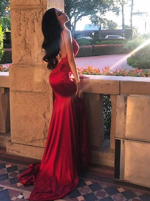 Sheath/Column Sleeveless Spaghetti Straps Sweep/Brush Train Applique like Dresses