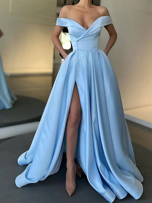 A-Line/Princess Ruffles Off-the-Shoulder Sleeveless Sweep/Brush Train Dresses