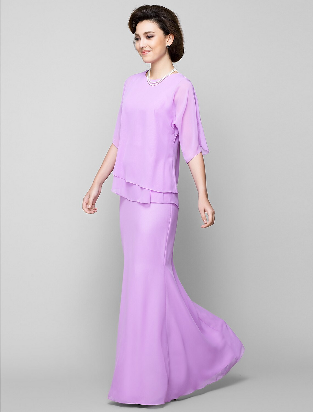 Mother of the Bride Dress Elegant Scoop Neck Floor Length Half Sleeve with Pleats