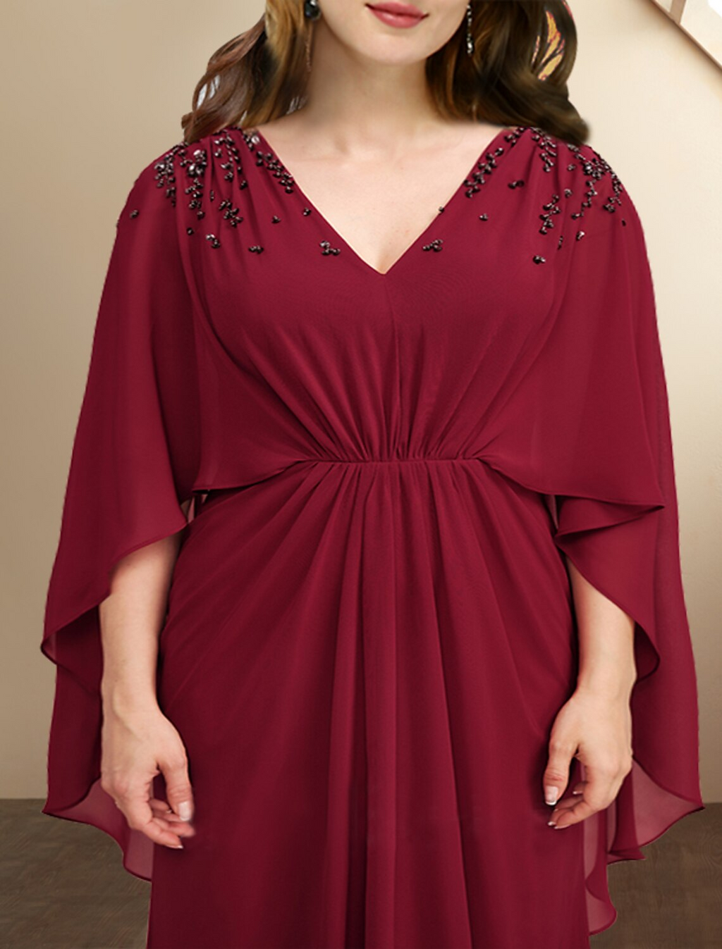 Plus Size Curve Mother of the Bride Dresses Elegant Dress Formal Floor Length Sleeveless V Neck with Pleats Beading