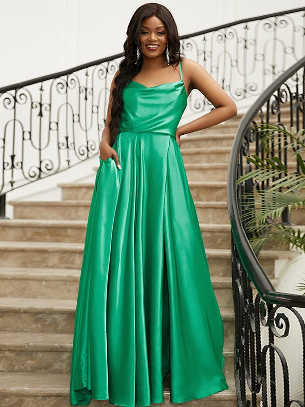 A-Line/Princess like Ruffles Spaghetti Straps Sleeveless Sweep/Brush Train Dresses