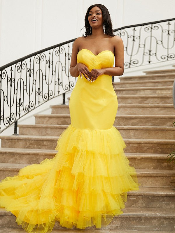Trumpet/Mermaid Layers Sweetheart Sleeveless Sweep/Brush Train Dresses