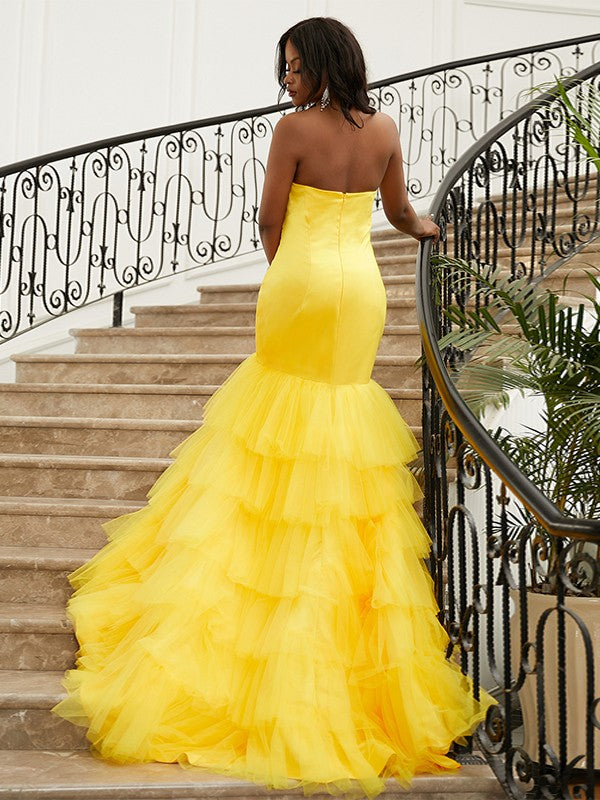 Trumpet/Mermaid Layers Sweetheart Sleeveless Sweep/Brush Train Dresses