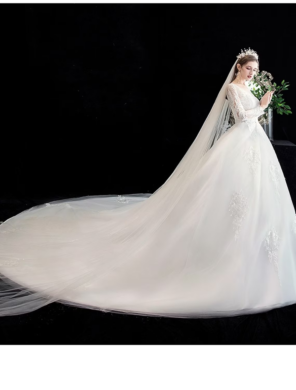 Engagement Formal Wedding Dresses Princess Long Sleeve Off Shoulder With Beading Appliques