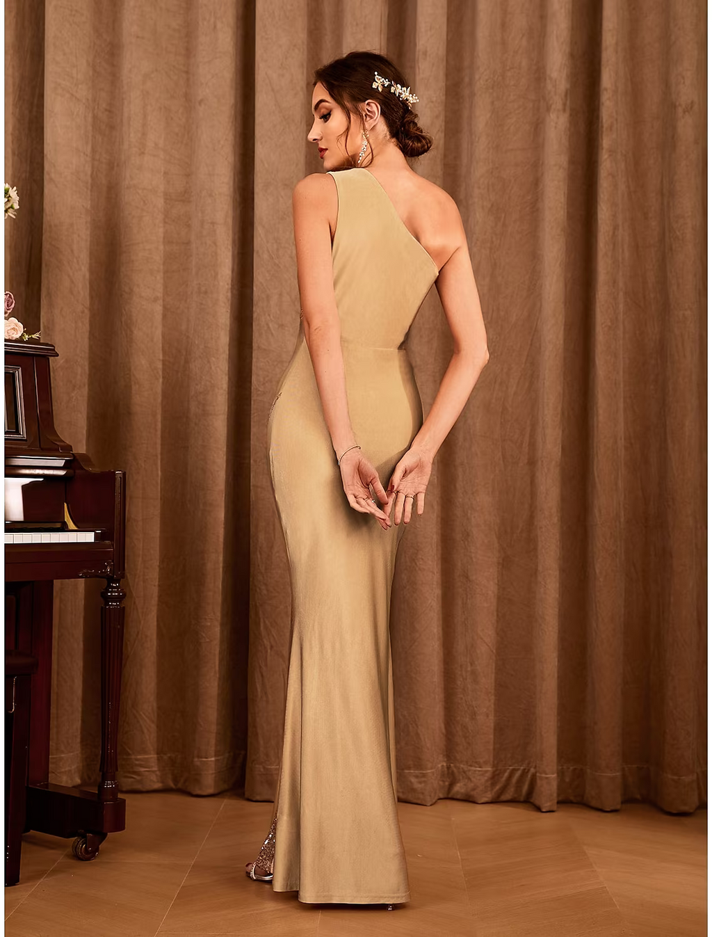 Party Dresses Sexy Dress Wedding Party Floor Length Sleeveless One Shoulder with Glitter