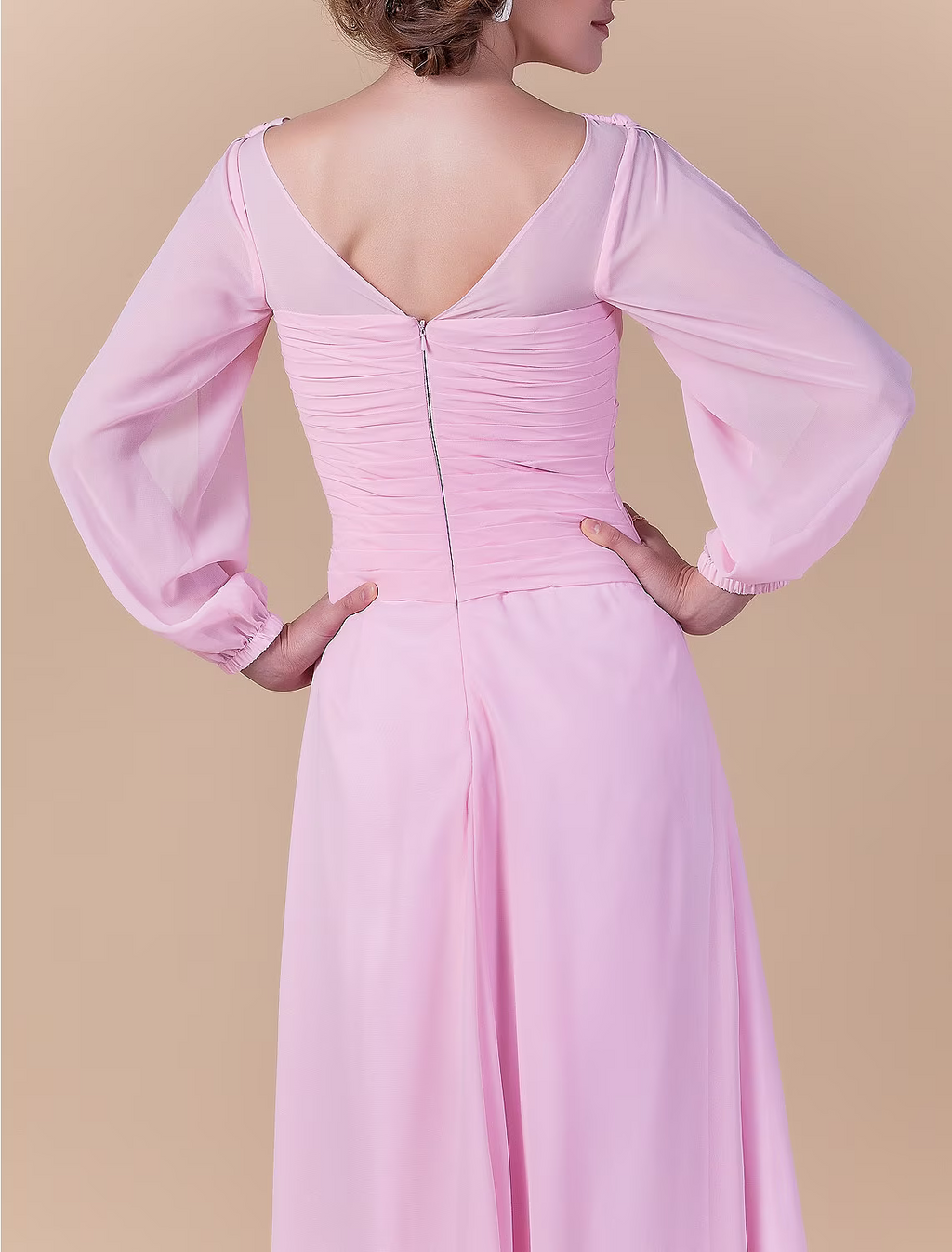 Mother of the Bride Dress Vintage Inspired Cowl Neck Floor Length Long Sleeve with Criss Cross Ruched