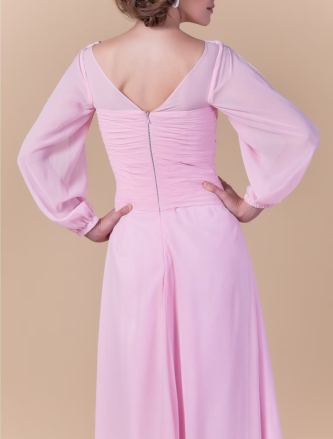 Mother of the Bride Dress Vintage Inspired Cowl Neck Floor Length Long Sleeve with Criss Cross Ruched