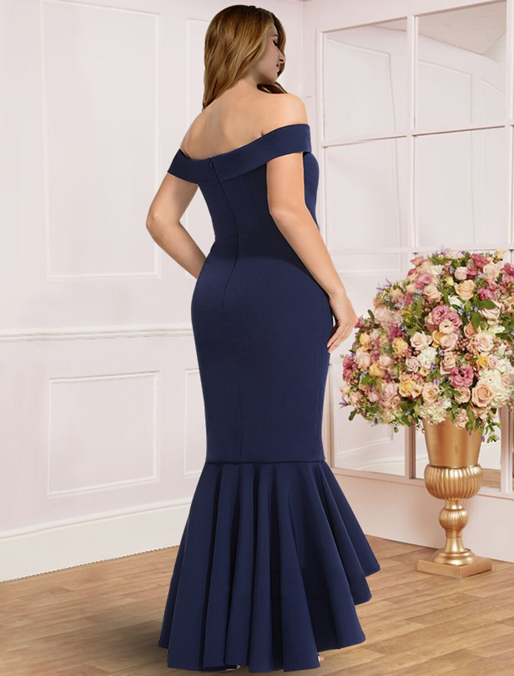 Plus Size Curve Mother of the Bride Dress Wedding Guest Party Elegant Off Shoulder Asymmetrical Fabric with Pleats