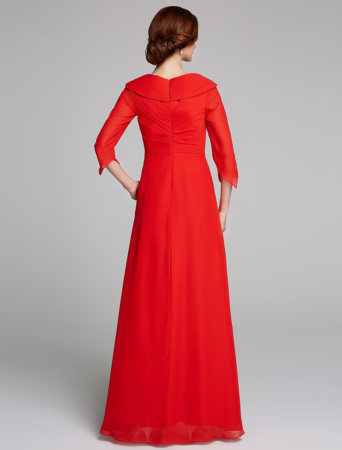 Mother of the Bride Dress Elegant V Neck Floor Length Half Sleeve with Pleats Appliques