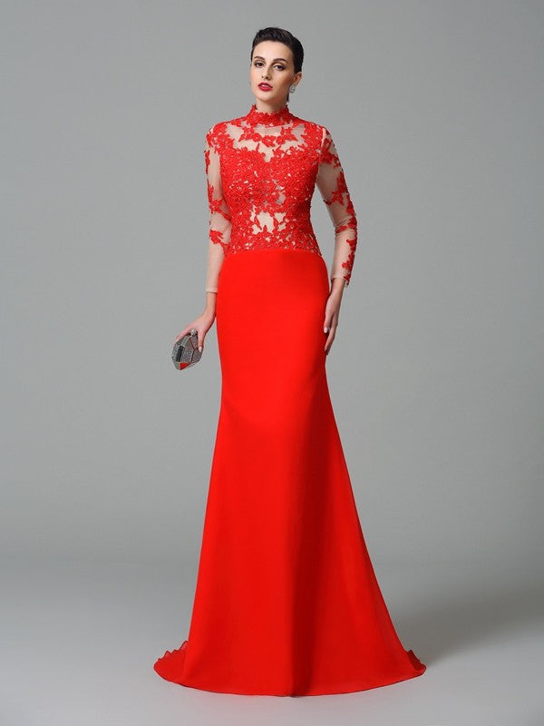 Trumpet/Mermaid High Neck Applique Long Sleeves Long Dresses