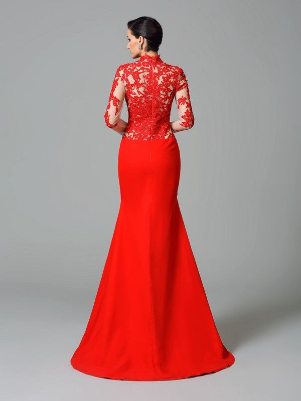 Trumpet/Mermaid High Neck Applique Long Sleeves Long Dresses