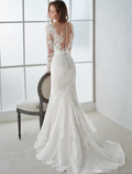 Engagement Open Back Formal Wedding Dresses Long Sleeve V Neck