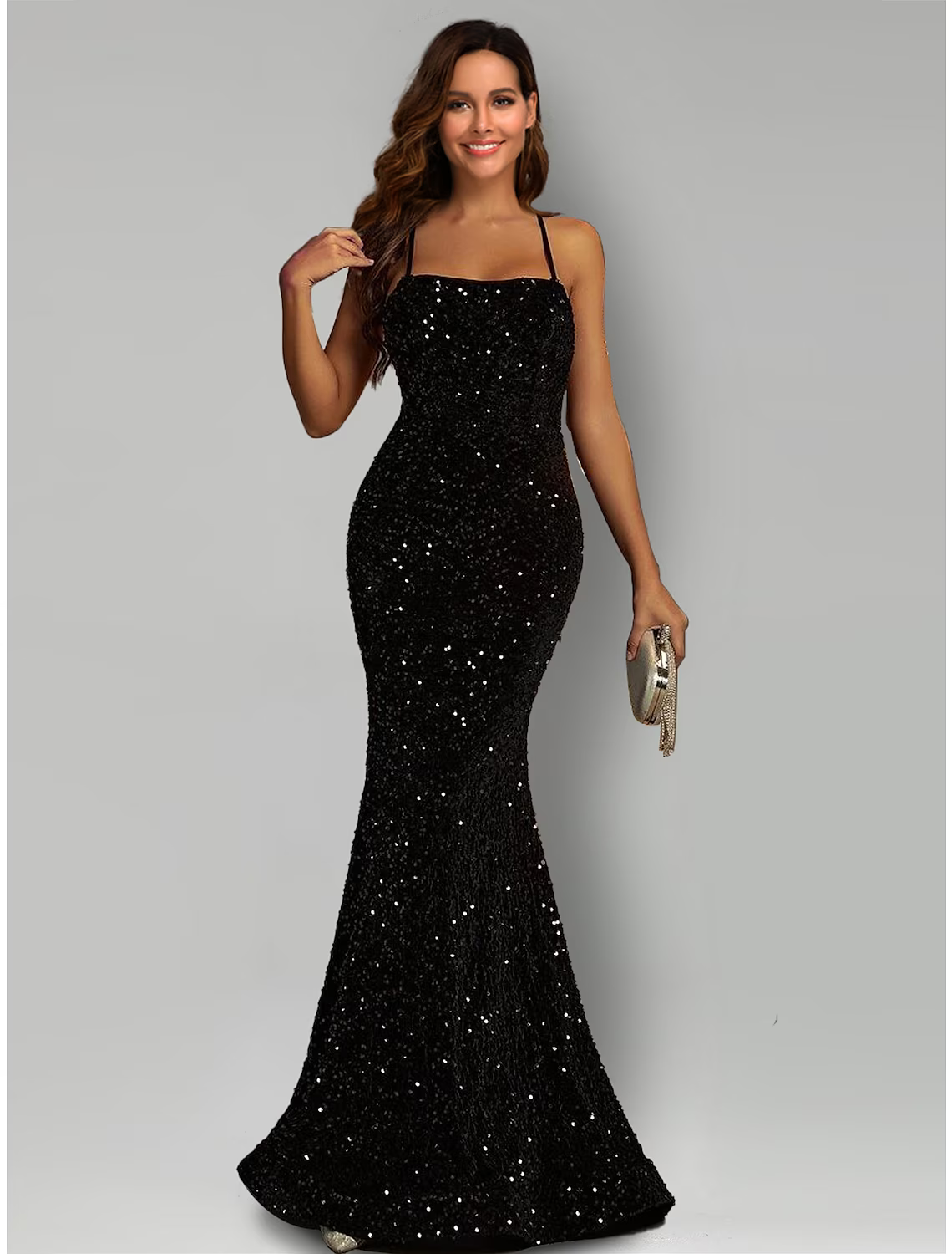 Black Mermaid / Trumpet Evening Gown Dress Formal Sweep / Brush Train Sleeveless Halter