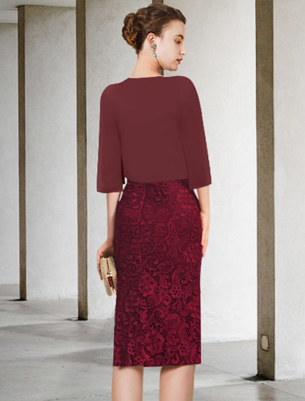 Two Piece Mother of the Bride Dress Formal Wedding Guest Party Elegant Off Shoulder Knee Length Short Sleeve with Appliques