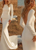 Wedding Dresses Simple Elegant Long Sleeves Open Back