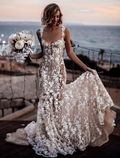 Beach Sexy Boho Wedding Dresses Court Train Sleeveless V Neck With Appliques