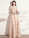 Evening Gown Minimalist Dress Formal Evening Floor Length Short Sleeve Off Shoulder Nylon with Feather