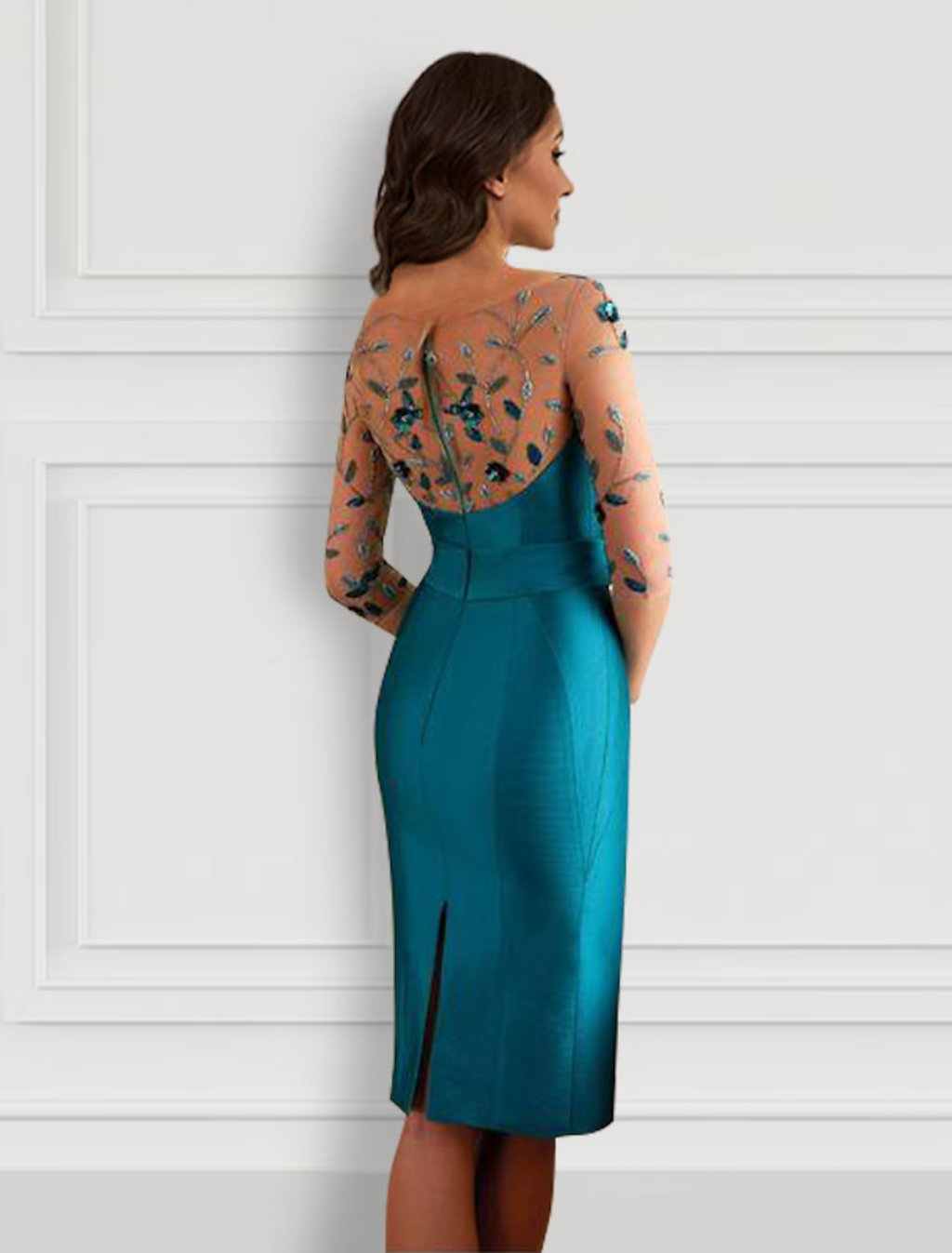 Cocktail Dresses Open Back Dress Formal Knee Length Half Sleeve Jewel Neck with Bow(s) Slit Appliques