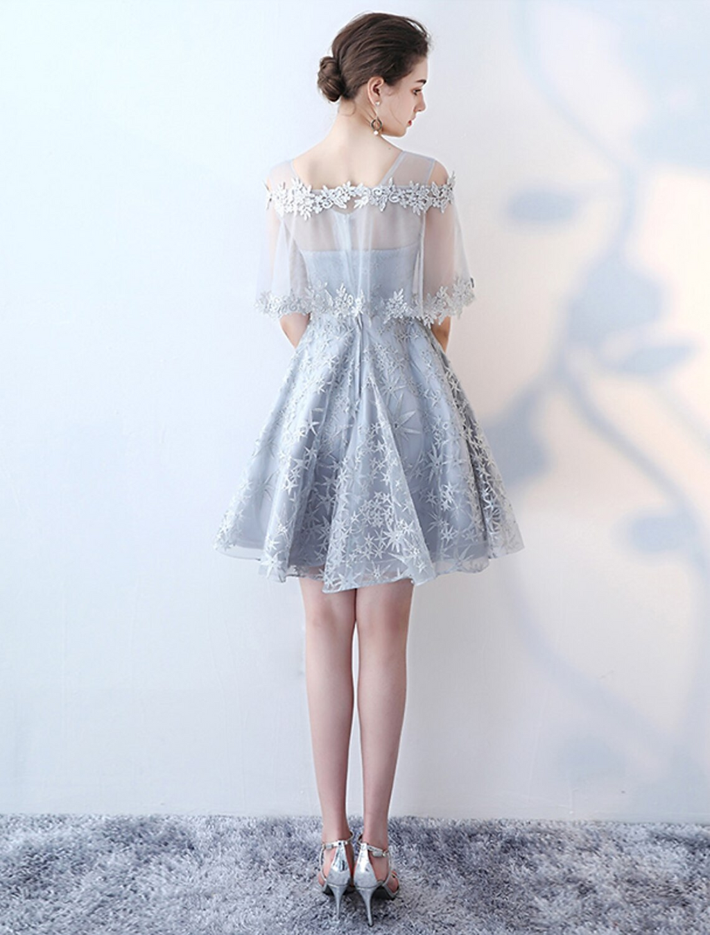 Party Wear Cocktail Party Dress Jewel Neck Half Sleeve Short Mini with Insert Pattern Print