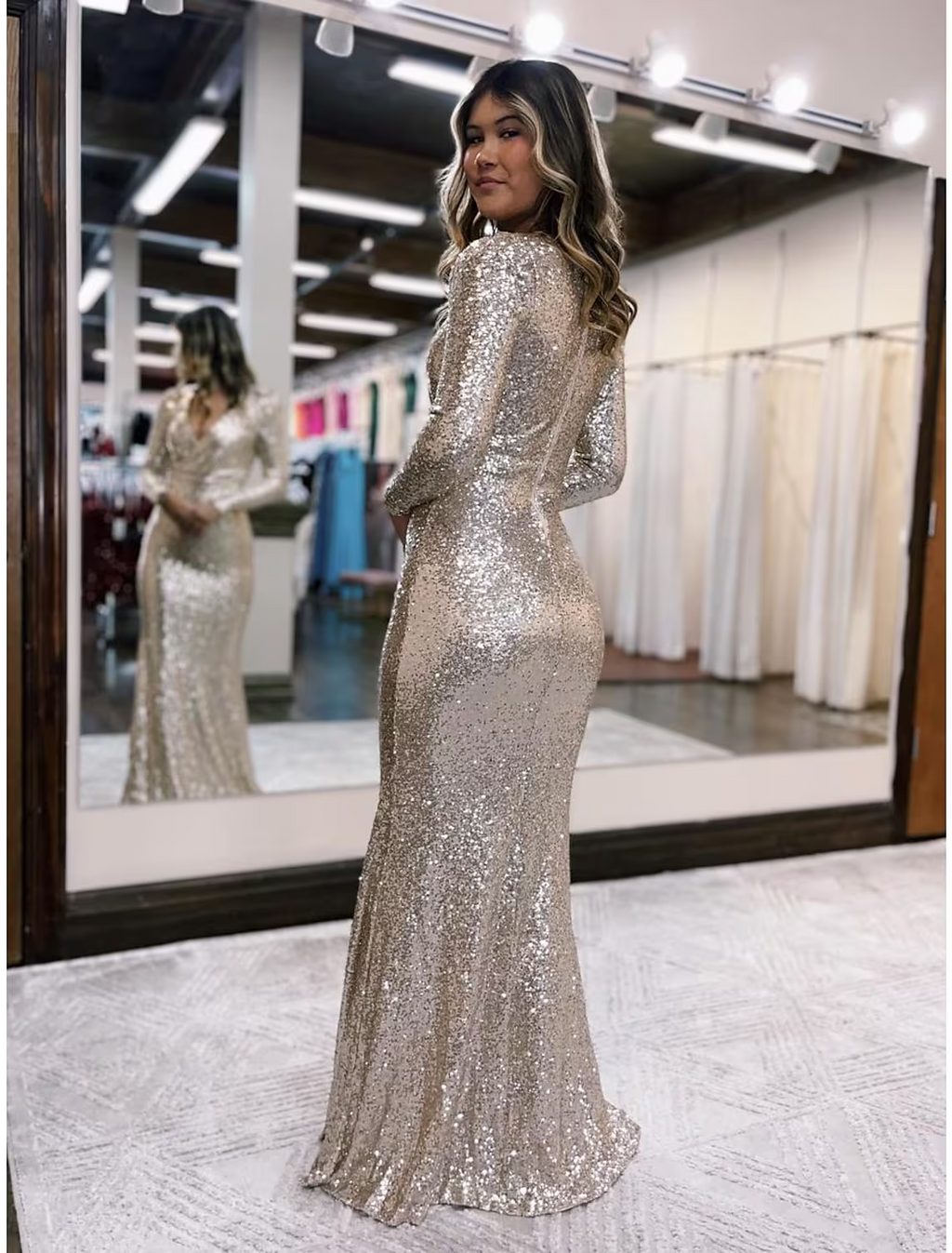 Evening Gown Sexy Dress Formal Floor Length Long Sleeve V Neck