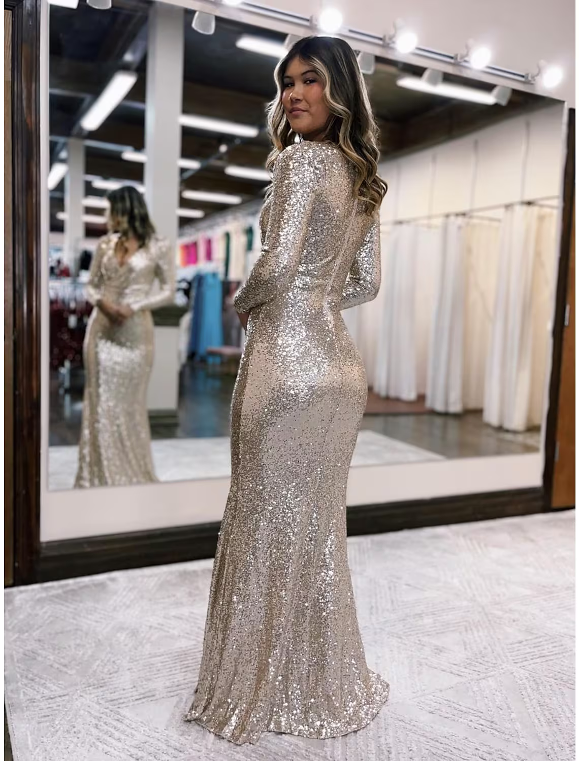 Evening Gown Sexy Dress Formal Floor Length Long Sleeve V Neck